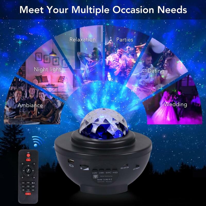 Lampe projecteur de ciel étoilé et de galaxie en bluetooth avec port USB,veilleuse en LED avec lecteur de musique et commande vocale parfait en cadeau coloré