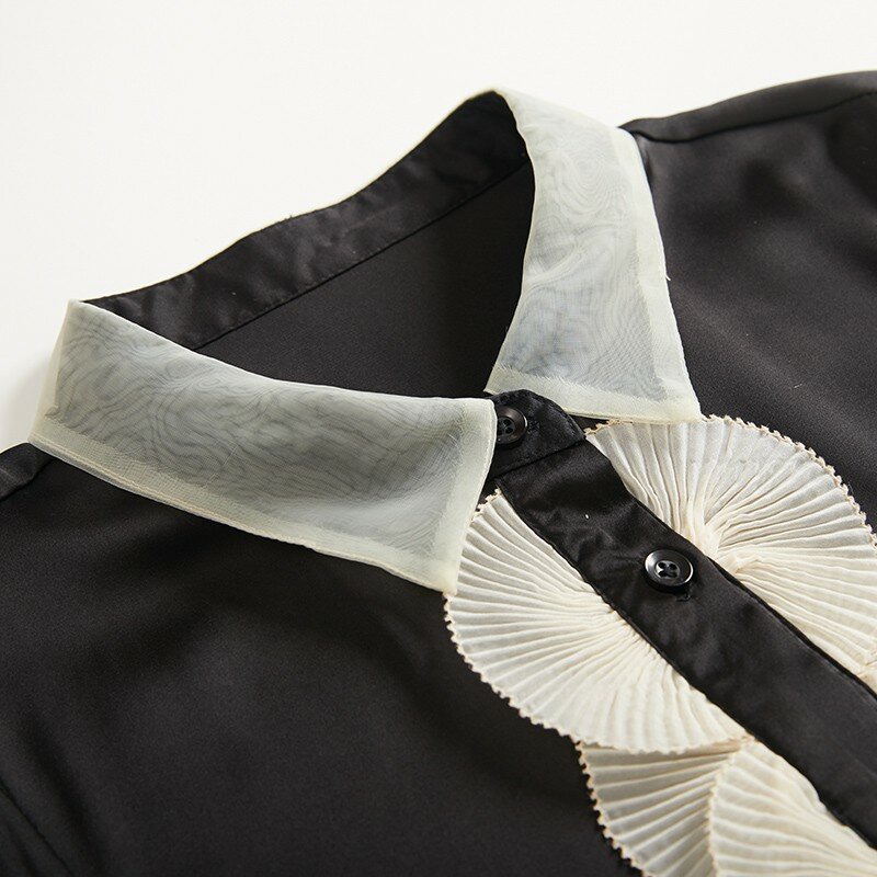 2021 neue Lange Hülse Chiffon hemd mode 3D geprägte kontrast kleine Revers shirt frauen top hersteller direkt verkäufe