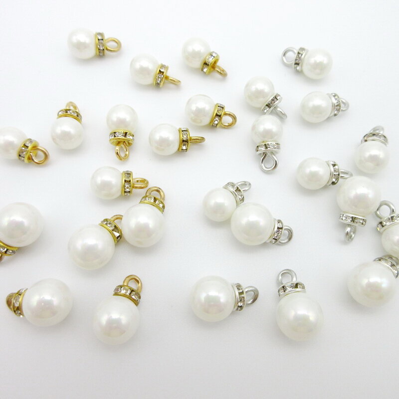 20pcs/pack White pearl rhinestone pendant jewelry with gold silver buckle Sew on clothes bags decoration necklace diy