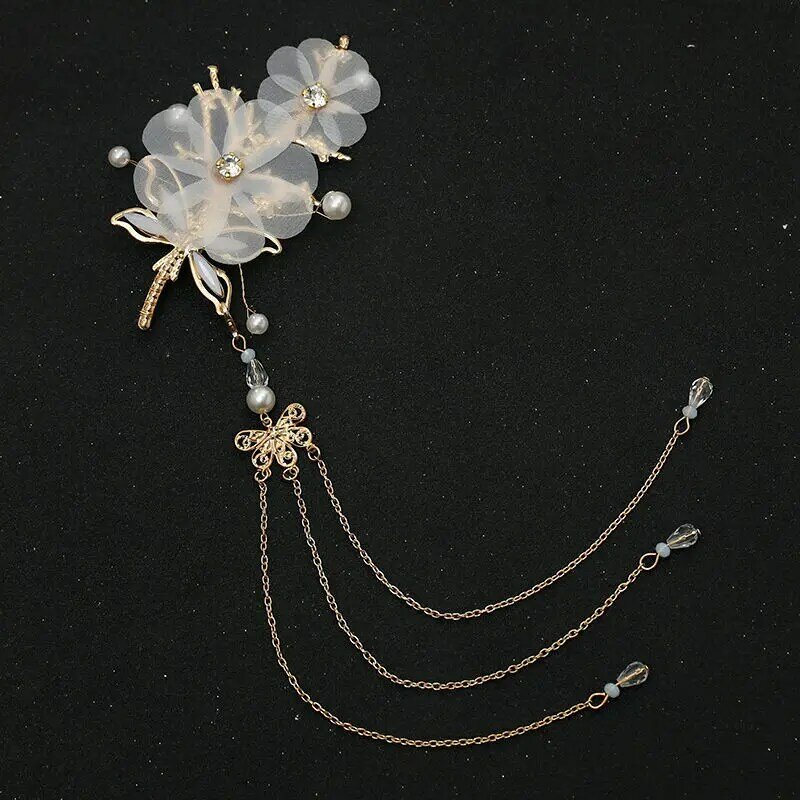 Chinese Vintage Style Tassel Hairpin Women Hair Accessories Flower Crystal Pearl Hair Pins Handmade Hair Jewelry Accessories