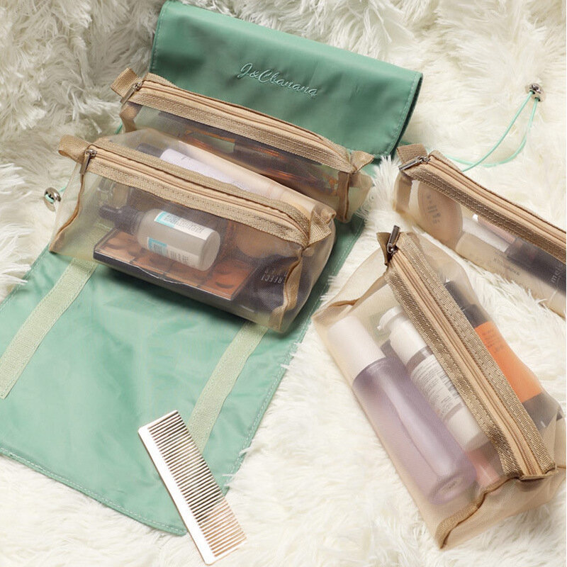 Frauen Kosmetik Tasche Abnehmbare Reise Bad Toiletten Veranstalter Faltbare Layered Lagerung Vier-In-One Mesh Kosmetik Tasche