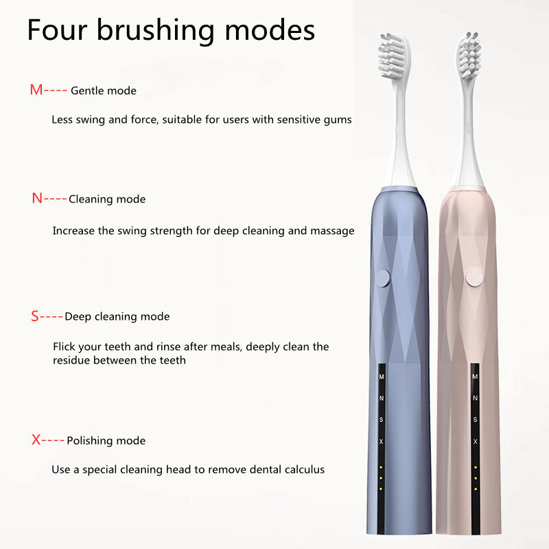 Adulto escova de dentes elétrica higiene oral limpeza profunda dupont cerdas macias ipx7 à prova dwaterproof água sonic escova de dentes elétrica