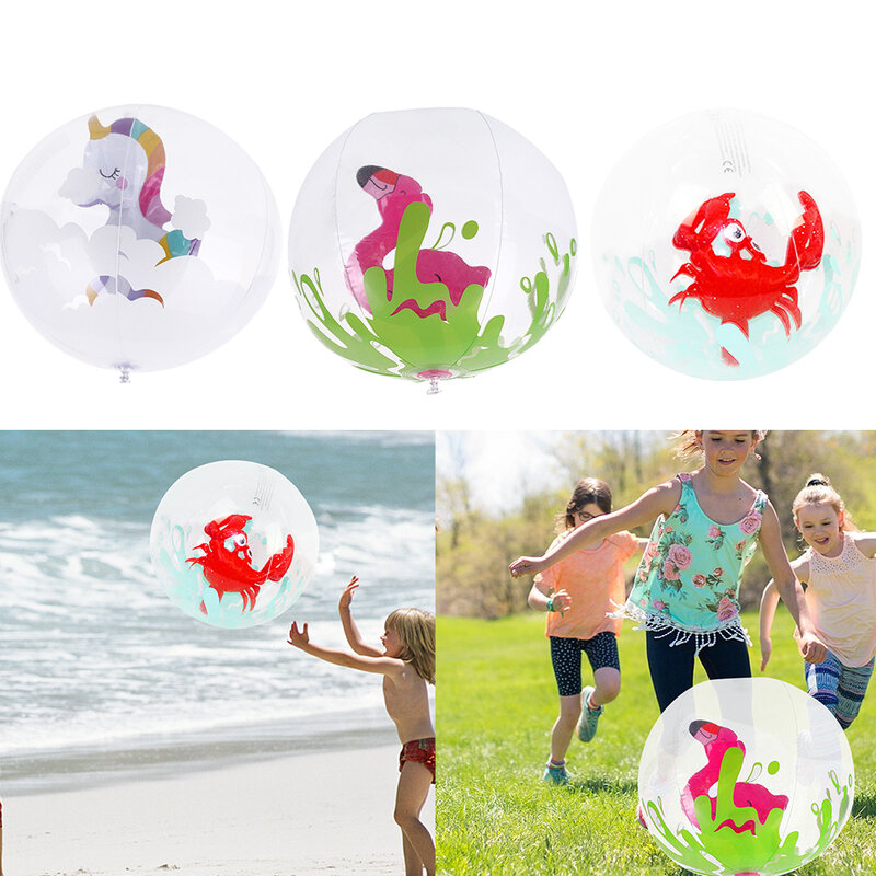 Pelota de playa inflable para niños, bolas de agua transparentes inflables con patrón de animales en 3D, juguetes para piscina, recuerdo de fiesta