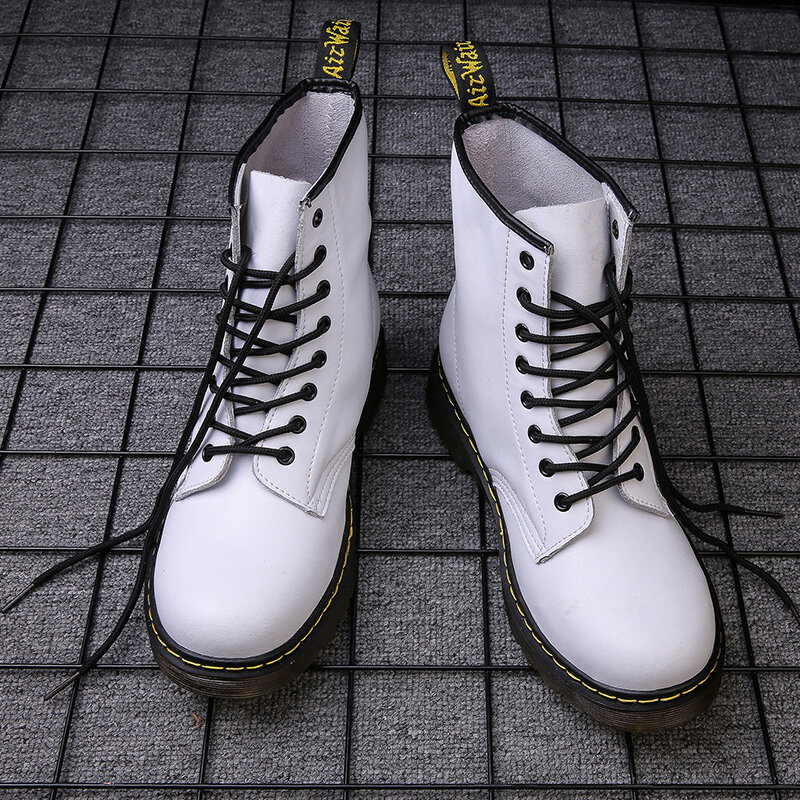 Мужская обувь кожаные резиновые ботинки на шнуровке женские парные ботинки на плоской подошве повседневные ботильоны ботинки