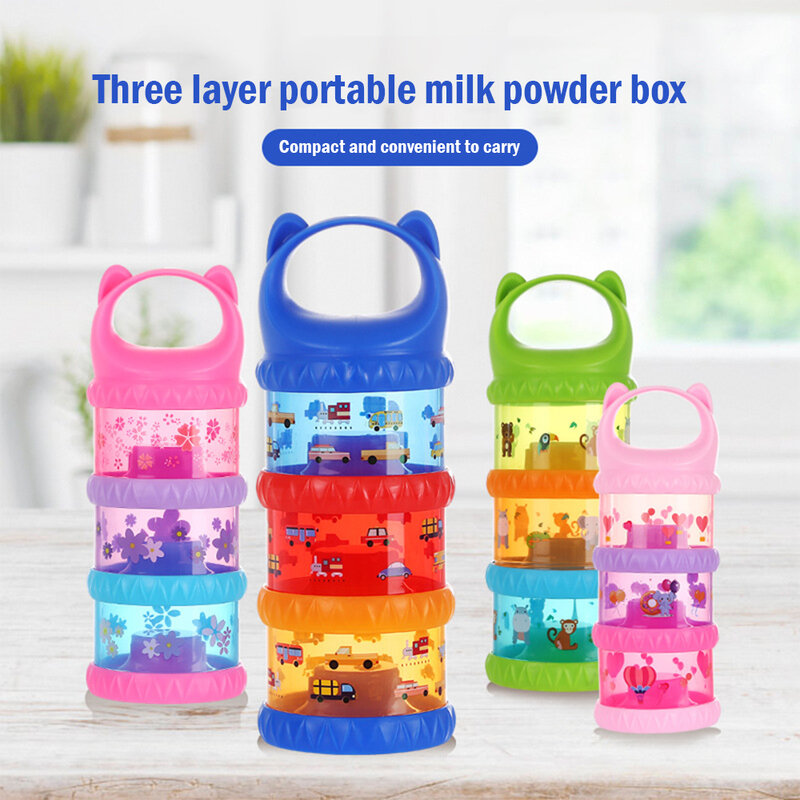 Carro impresso curso 3 camada de leite do bebê em pó dispensador não-derramamento recipiente de armazenamento tamanho compacto grande capacidade boa selagem