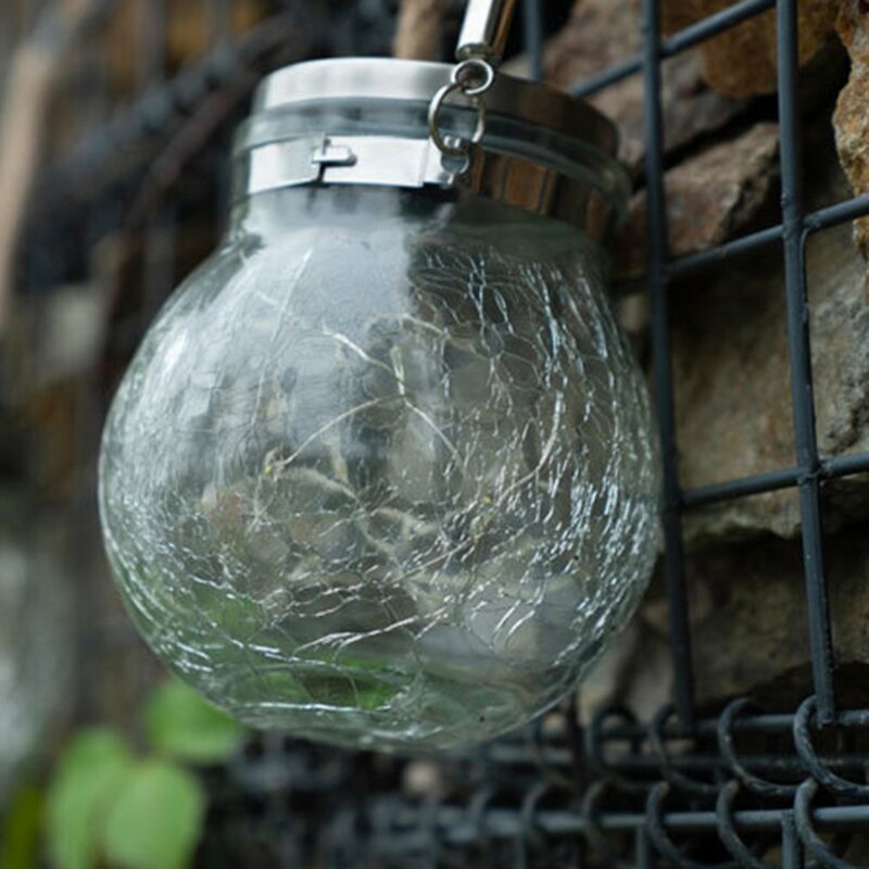 Outdoor Solar Crack Hanging Light Round Glass Jar Lamp Outdoor Courtyard Decoration Tree Lamp Wire Lamp