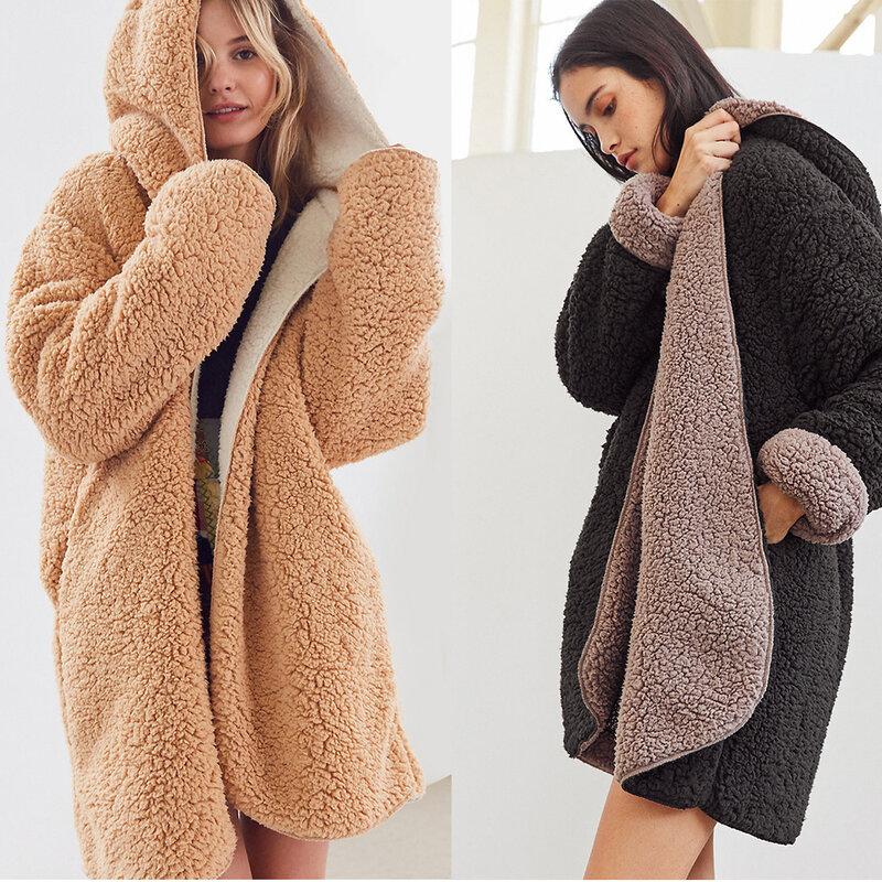 Женская осенне-зимняя новая махровая Двусторонняя одежда, ленивое пальто, женская теплая куртка