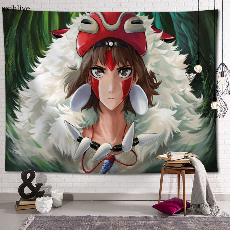 Hot Sale Custom Mononoke Anime Printed Tapestry Background Decorative Tapestry Various Sizes Wall Hanging Decor