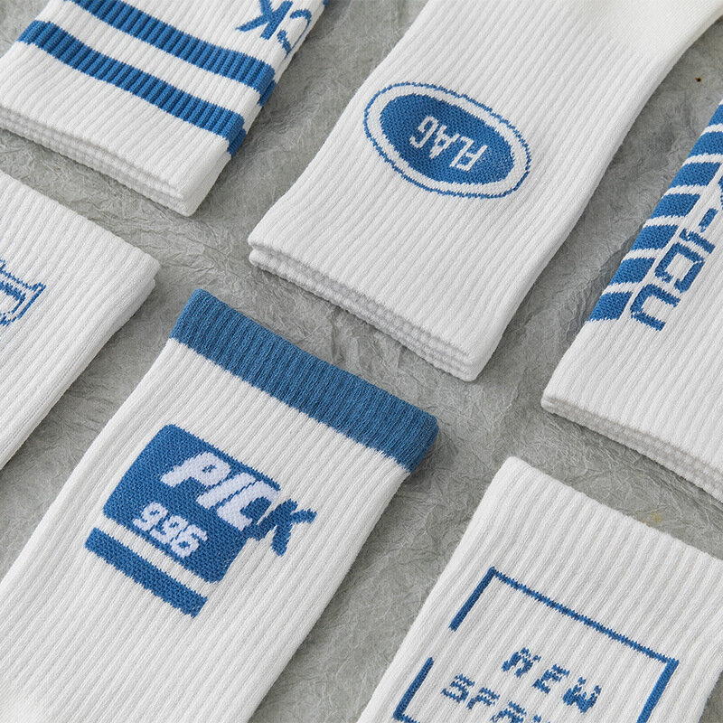 Unisex primavera e outono meias masculinas tendência letra puro algodão meias em tubo meias moda suor-absorvente branco meias altas