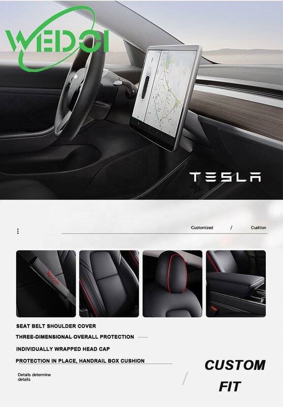 WEDOI รถยนต์สำหรับ Tesla รุ่น3รถหนังที่นั่งรถที่กำหนดเองอุปกรณ์เสริมด้านหน้าฝาครอบที่นั่งด้านหล...