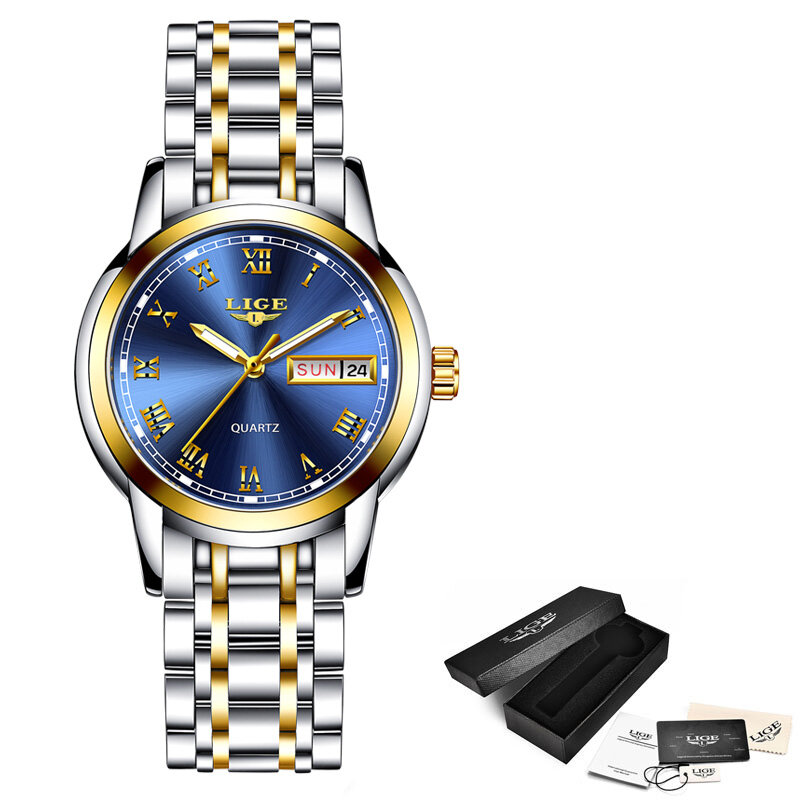 LIGE-relojes de lujo de oro rosa para mujer, accesorio de pulsera de cuarzo, resistente al agua, 2021