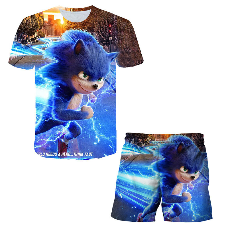 3D เสื้อผ้า Sonic T เสื้อฤดูร้อนเด็กทารกการ์ตูนกางเกงขาสั้นเด็กชุดกีฬาชุดเด็กเสื้อผ้า4-14ปีชุด