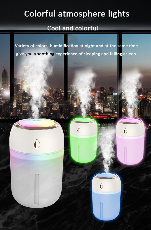 Umidificador de ar com 330ml difusor de aroma elétrico névoa ultra-silencioso fogger com lâmpada led para h purificador de ar para carro escritório em casa