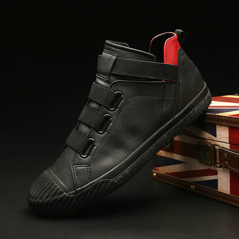 Zapatos informales de cuero para hombre, zapatillas a la moda, calzado plano de goma suave, de alta calidad, color negro, otoño
