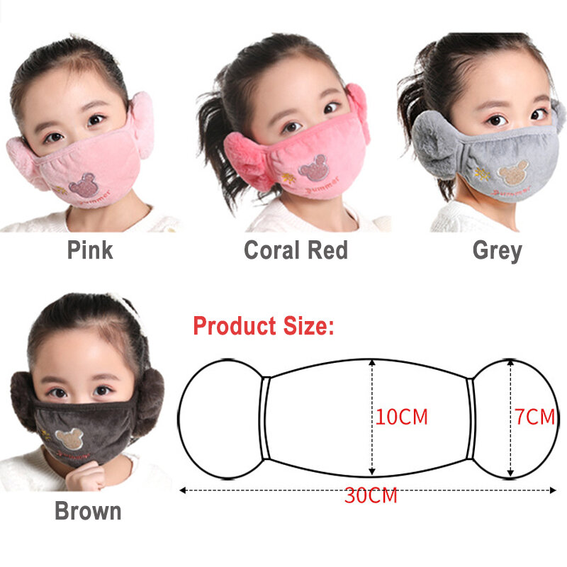 Cute bear protective kids Half Warm Half Face Windproof Mouth-muffle anti dust winter Children Anti Haze cotton With earmuffs