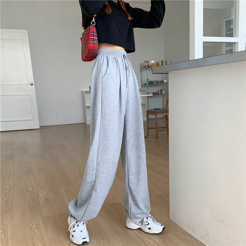 Pantalon de survêtement gris pour femme, Baggy, surdimensionné, de sport, noir, jogging, Streetwear, nouvelle collection automne 2021
