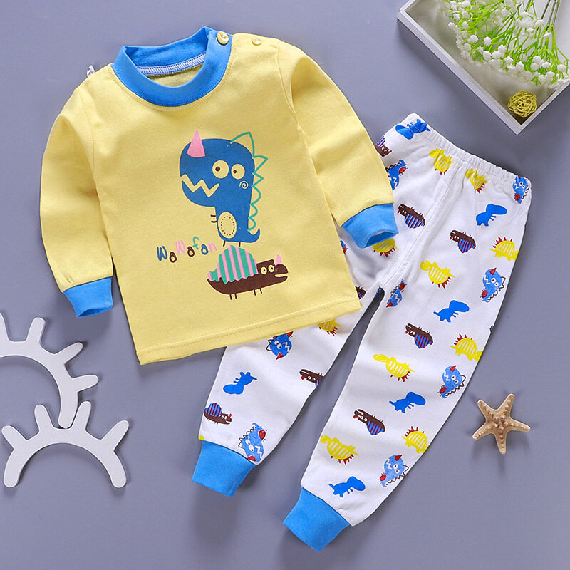 Детский хлопковый комплект для мальчиков и девочек, одежда для новорожденных на осень и весну, костюмы для малышей с рисунками из мультфиль...