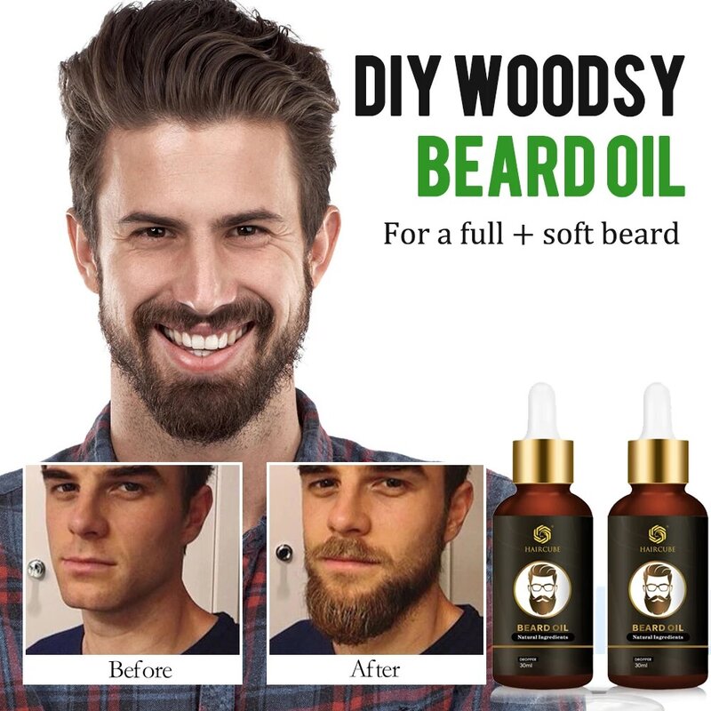 Aceite para el crecimiento de la barba para hombres, esencia para el cabello con nutrientes naturales, más gruesa y completa, productos para el cuidado de la barba, 2 piezas