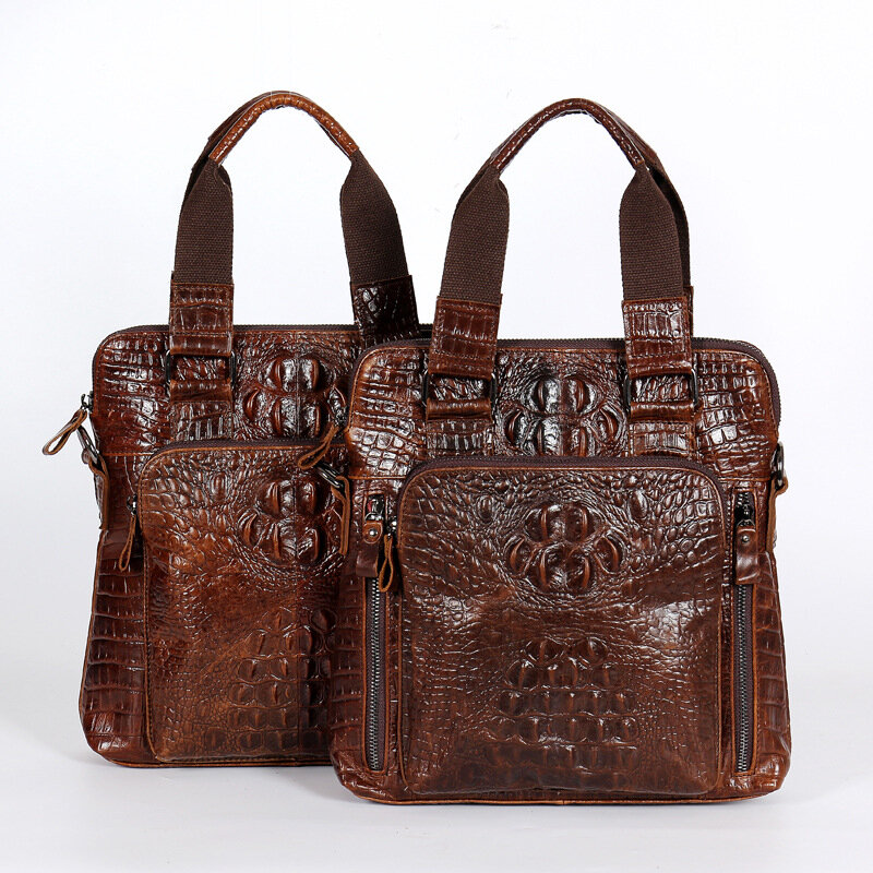 Crocodile pattern suede leather briefcase genuine leather men's shoulder bag portable men's messenger bag female totes handbag
