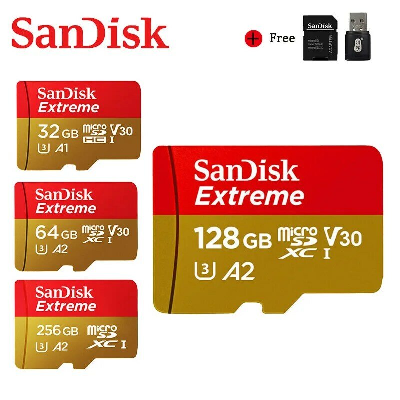 SanDisk Micro SD 128GB 64GB 32GB scheda di memoria Extreme Ultra 256GB microsd TF card 100 MB/s Class10 U1/U3 4K con adattatore per telefono