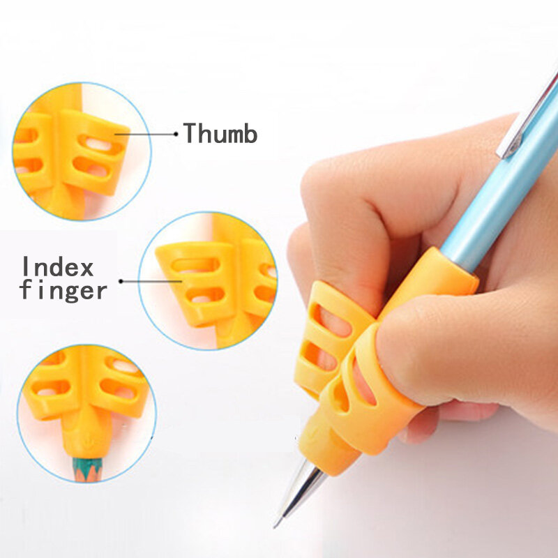 3 pçs/set Dois-Lápis Dedo Aperto Suave Silica Gel Grip Pen Suporte de Escrita Caneta Ferramenta De Correção de Treinamento Segurando para Crianças Gift Set