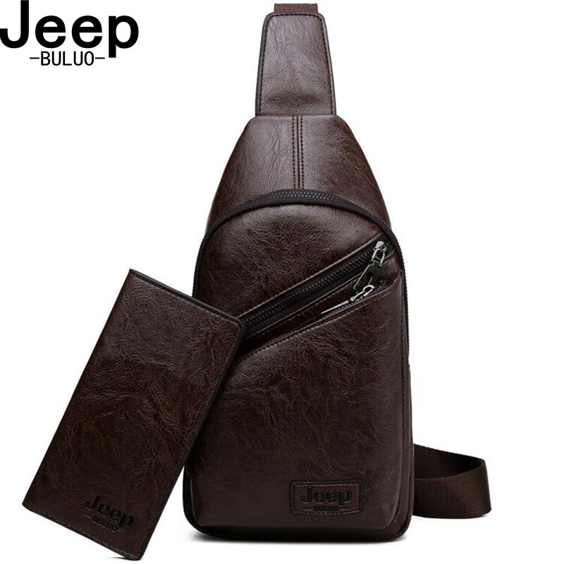Мужская кожаная слинг-сумка jeep buluo, черная однолямочная сумка для коротких путешествий, нагрудная сумка, повседневная сумка через плечо, все...