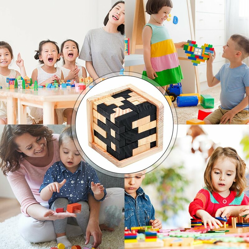 Wooden Cube Puzzle Ming Luban Interlocking Educational Toys For Children Kids Brain Teaser Early Learning Toys Gift