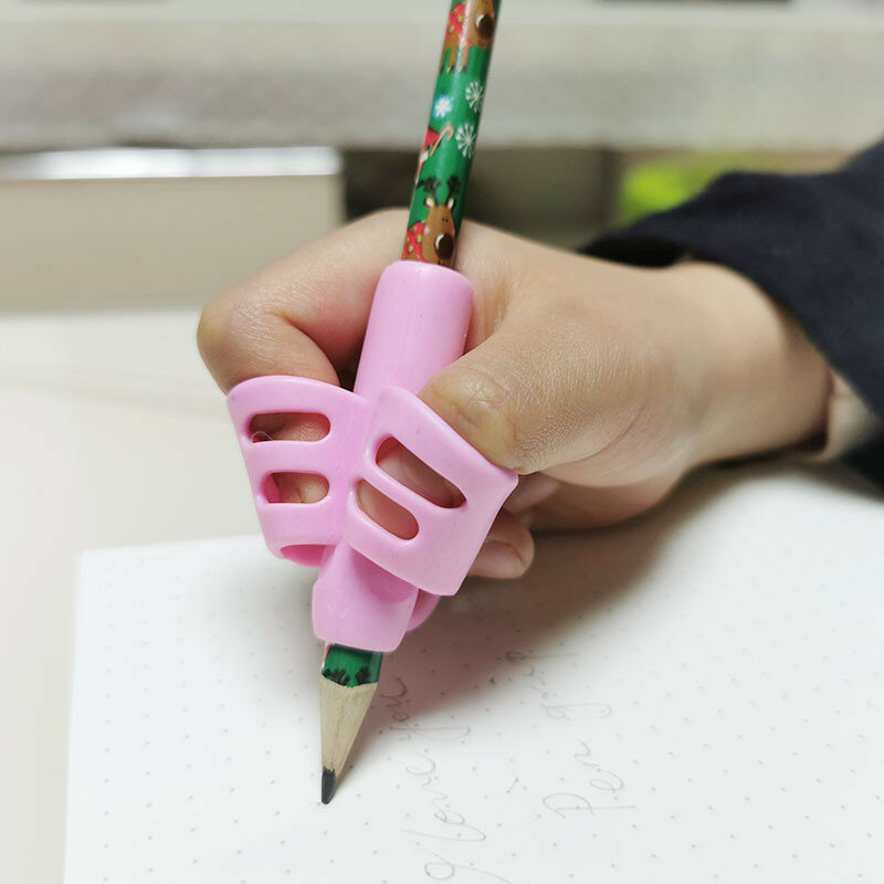 Portalápices de silicona de tres dedos, 5 piezas, equipo de enseñanza de papelería para estudiantes, portalápices de silicona, corrección de escritura para niños