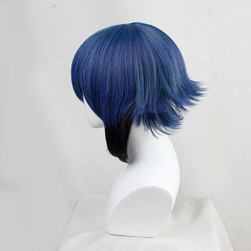Peruca para cosplay de animal, peruca azul curta sintética misturada