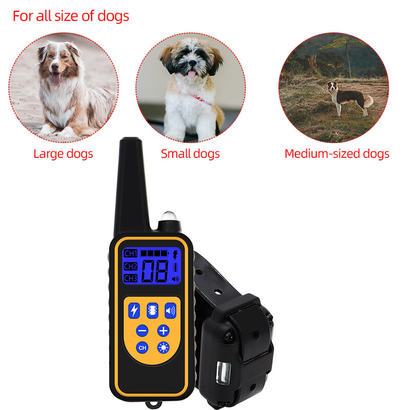 犬用デジタルトレーニングカラー,防水,充電式,LCDディスプレイ付き,すべてのサイズ,衝撃振動,音用,800m