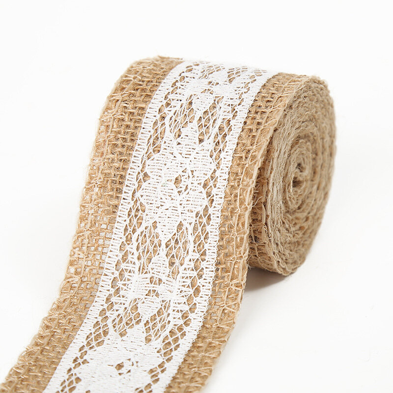 Natural arpillera con encaje de Rollo de cinta 2 yardas artesanías hechas a mano DIY encaje boda Favor decoración envío gratuito