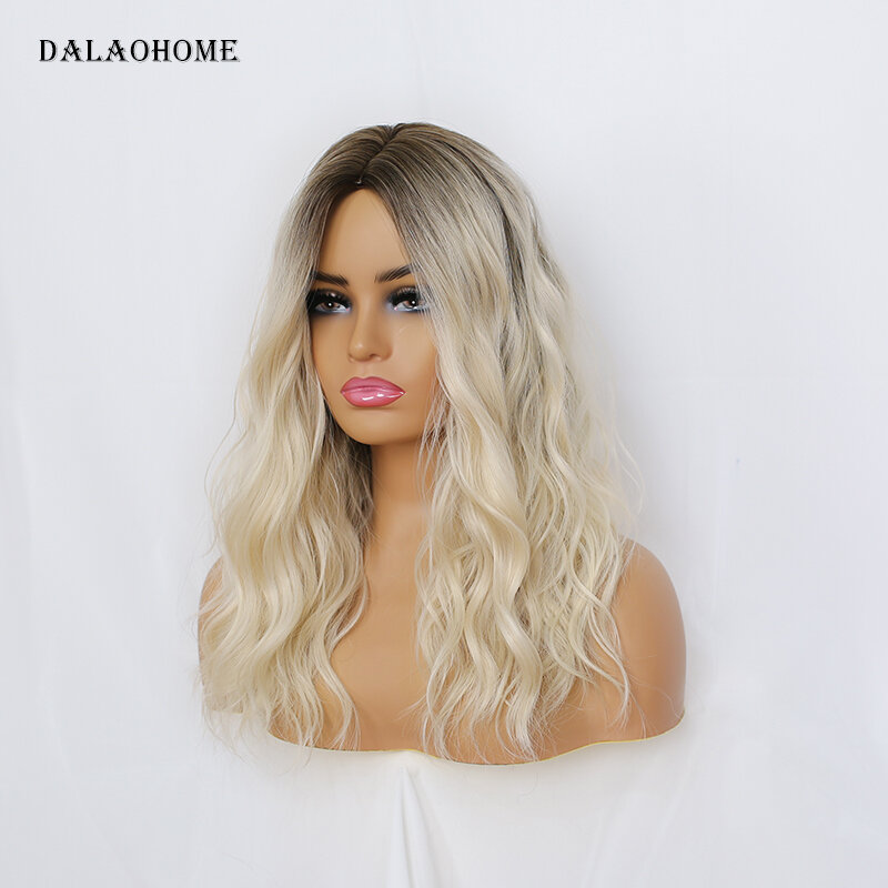 Dalaohome Long Wavy Blonde Natural Woman Wig Synthetic Straight Water Wave Wigs Lolita Heat Resistant Fiber Daily  Woman Hairs
