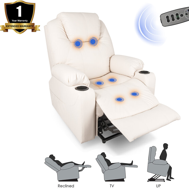 럭셔리 난방 기능이있는 전기 마사지 의자를 넓히십시오 인체 공학적 파워 리프트 안락 의자 레저 소파 홈 살롱 라운지 안락 의자