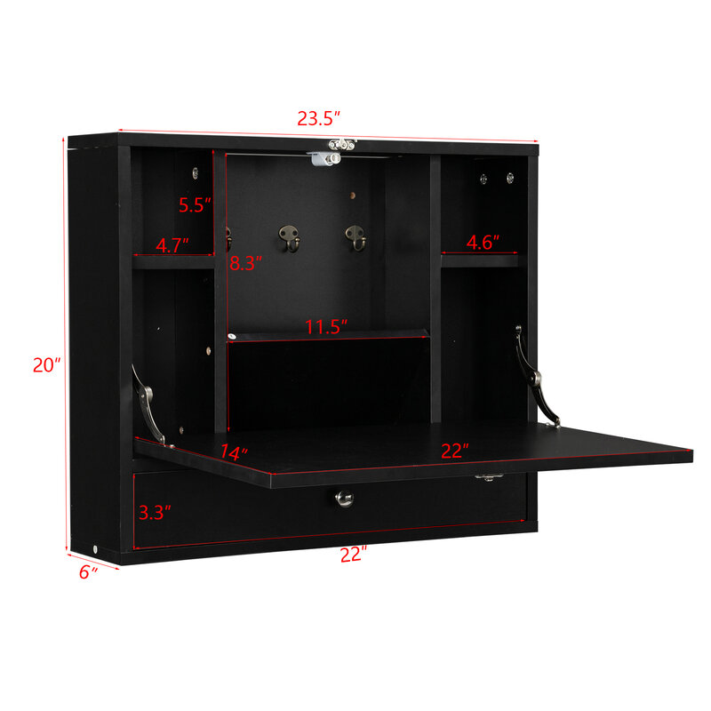 Tablero de densidad con triamina para pared, escritorio de ordenador incorporado, color negro