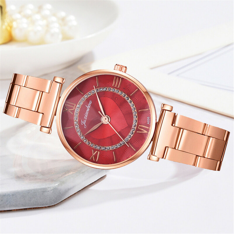 Relógio liso minimalista feminino, relógio de quartzo à prova d'água com pulseira em forma de coração e diamante indicador de aço inoxidável, relógio de presente casual