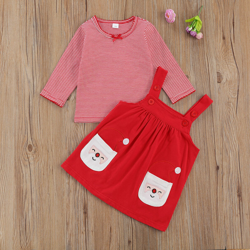 Conjunto de roupas para bebês meninas, camiseta listrada vermelha de manga longa com alça e saia para recém-nascidos, roupas de outono para meninas