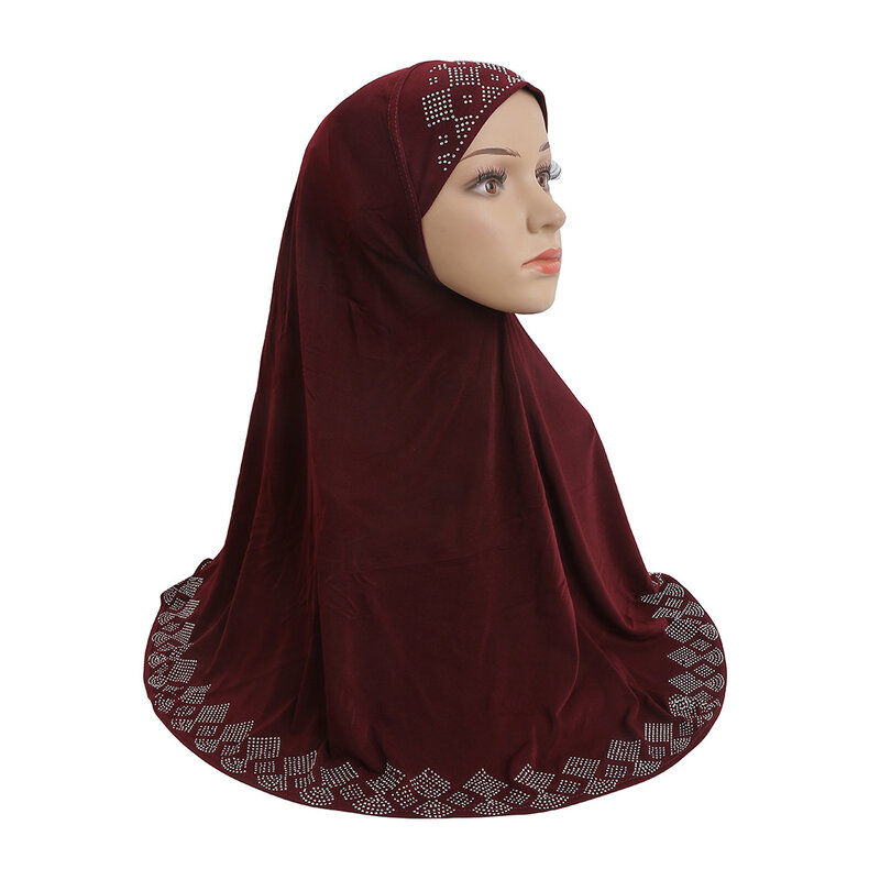 Syal Muslim Wanita Hijab Instan Linen Solid Berlian Headwraps Jersey Wanita Turban Islami Wraps Jilbab Topi Arab Bandana