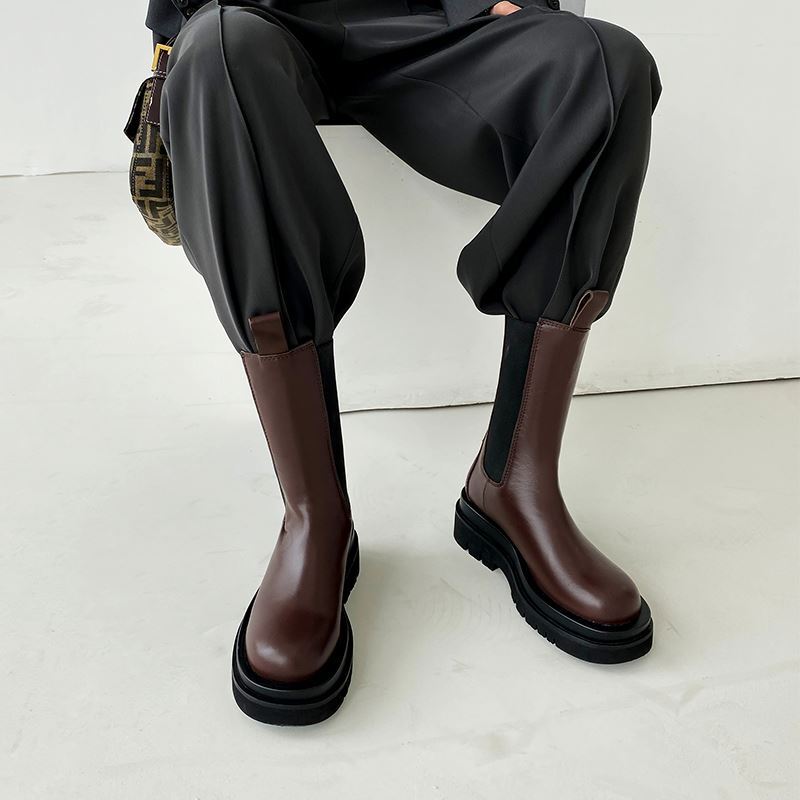 Morazora-novas botas de couro legítimo chelsea, mulheres, plataforma volumosa, bota de couro bovino, tamanhos 34-43, plus size, botas curtas de inverno