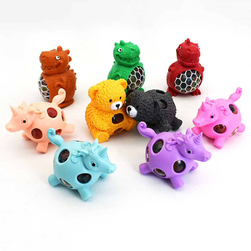 Unicorn/Bear/Dinosaur Pressure Relief Ball Creative Compression Grape Ball Animal Shape Toy For Children