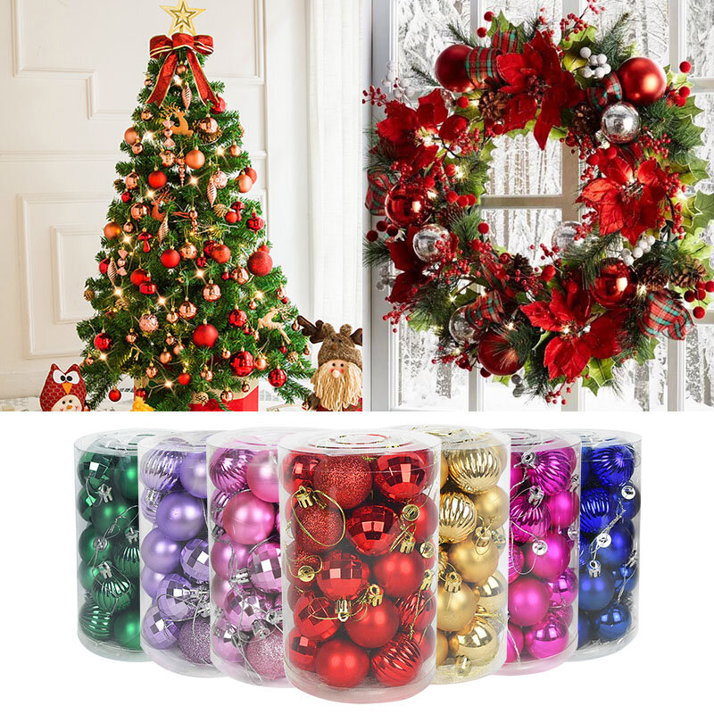 Natal colorido decorativo bola navidad plástico 4/6/8cm árvore de natal bauble pendurado ornamento bola presente decorações de natal