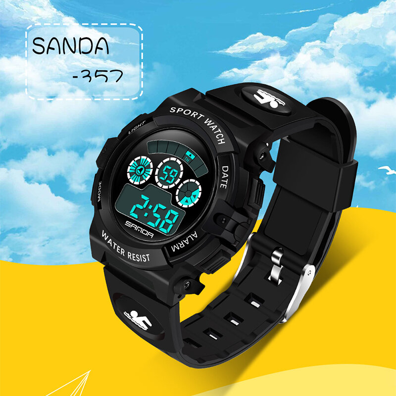 Новые модные брендовые Детские спортивные часы SANDA, светодиодные цифровые часы для мальчиков и девочек, студенческие водонепроницаемые эле...