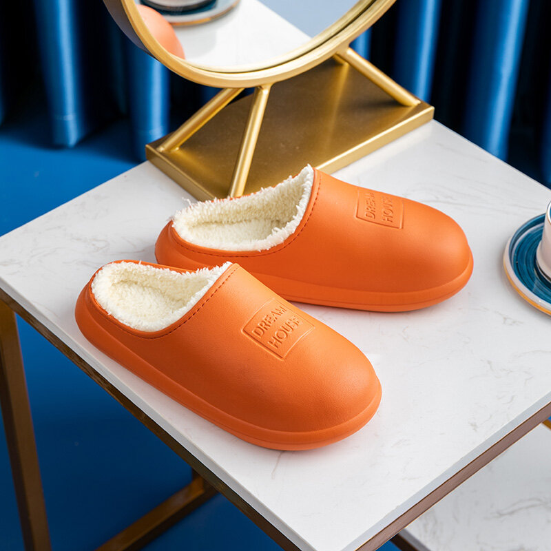 #Orange zuecos cálidos de Invierno para Mujer Zapatillas para Mujer EVA Zapatillas de espuma viscoelástica de algodón para Mujer WAN amantes de interior y exterior Zapatillas de gamuza de felpa para casa 