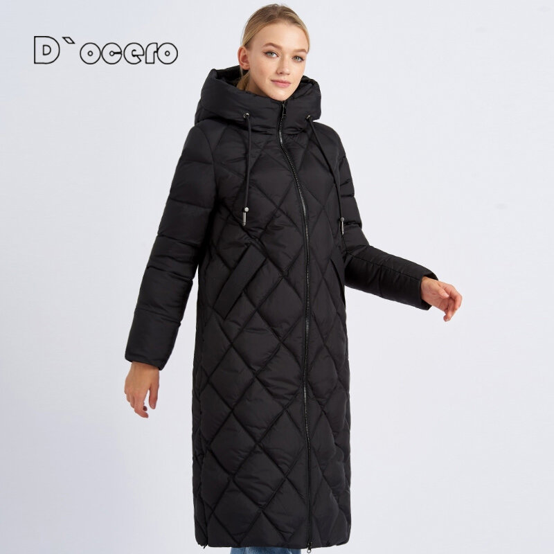 D`OCERO 2021 Женский зимний пуховик удлиненный стиль, куртка женские парки, утолщенная верхняя одежда, теплый хлопок, женские стеганые пальто с п...