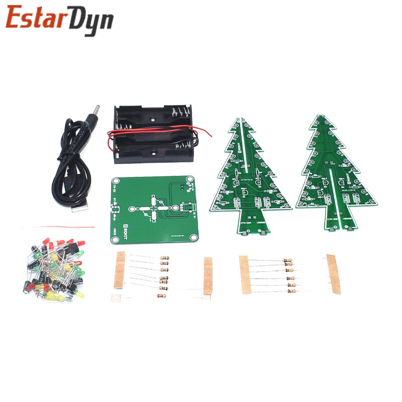 Kit de circuito eletrônico divertido, três dimensional 3d de árvore de natal, faça você mesmo, led vermelho/verde/amarelo rgb