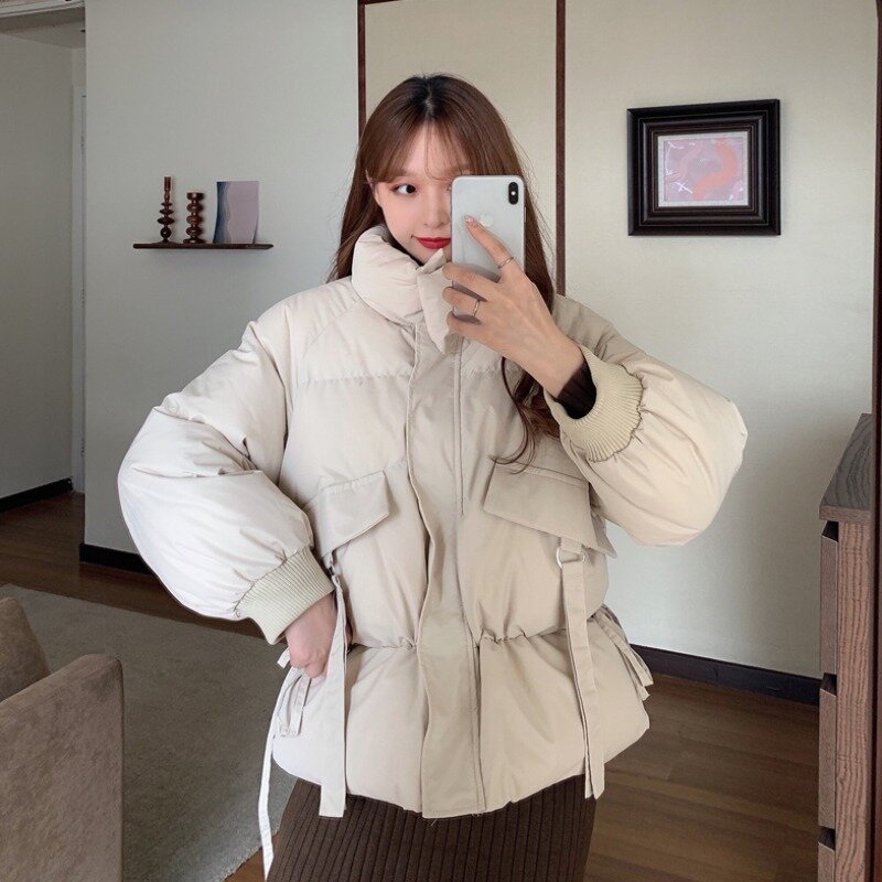 2021 Winter Women 's Down Jacket Cotton Coat New Korean Style Loose Spring and Autumn Waist-controlled Lace for Women