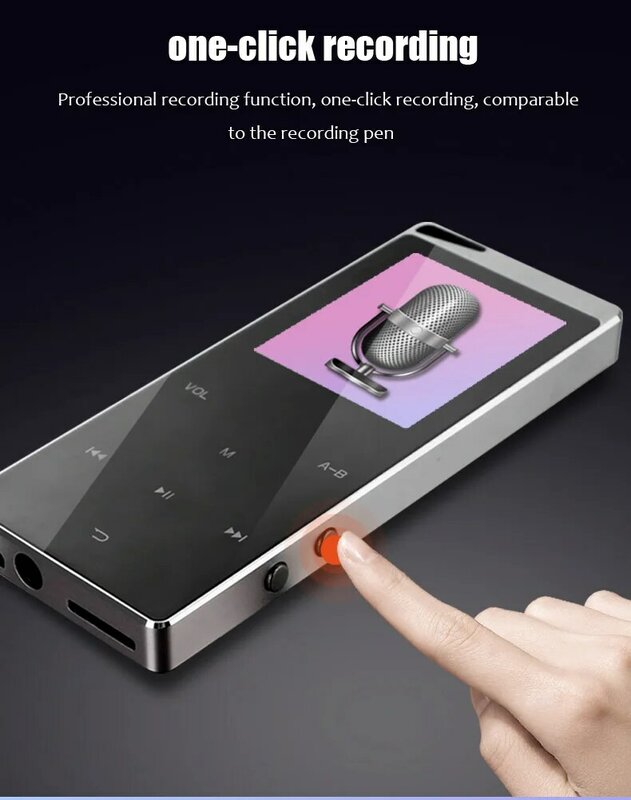 2022 Nieuwe Bluetooth MP4 Muziekspeler 4Gb 8Gb 16Gb Touch Sleutel Sd-kaart Fm Radio Meerdere taal Luxe Metal Hifi Speler