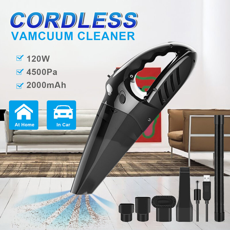 Wireless Car Vacuum Cleaner 6500pa Strong Power USB Mini Vacuums Wet and Dry Use Auto Vacuum Cleaner Handheld for home Office
