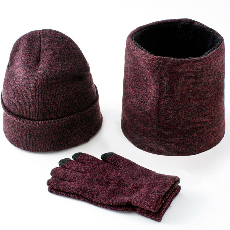 Winter Warm Knit Beanie Hut Schleife Schal Hals Wärmer Sets Touchscreen Handschuhe Set Für Männer Frauen Winter Zubehör 3PCS
