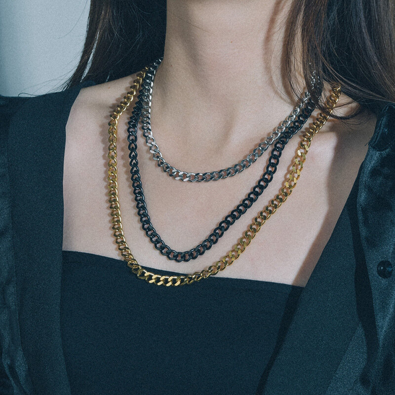 الكوبية ربط سلسلة قلادة للرجال امرأة الأساسية قلادة من الفولاذ المقاوم للصدأ الذهب الأسود اللون الذكور المختنق colar هدايا مجوهرات بسيطة