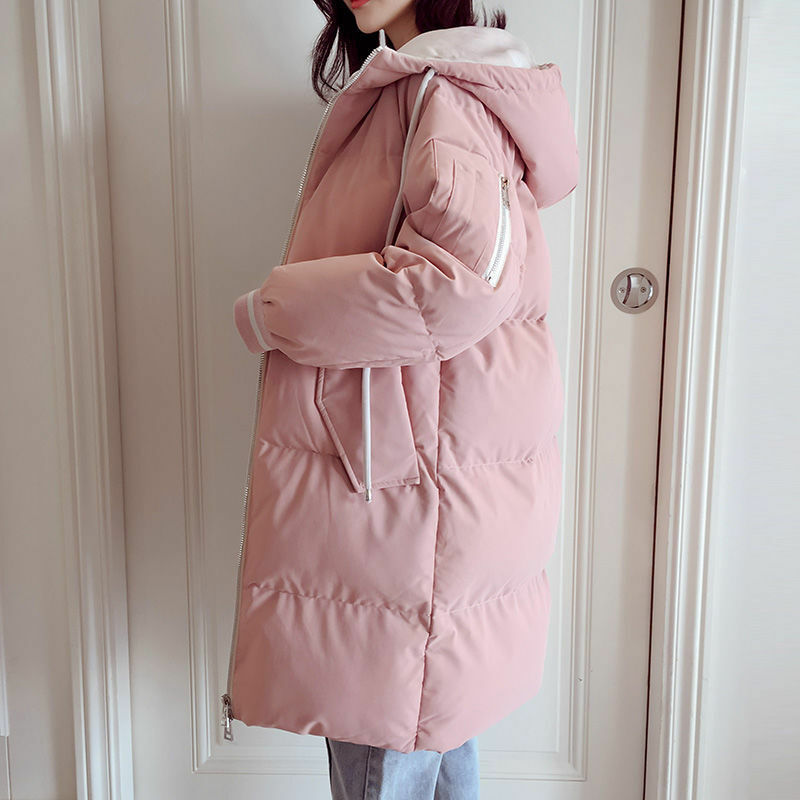 Dół bawełniany płaszcz z podszewką damski zimowy bawełniany płaszcz z podszewką 2021 nowy koreański styl mody średniej długości zagęszczony Hong Kong luźny